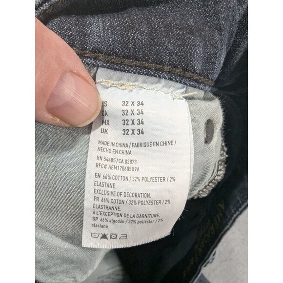 American Eagle Jeans Mens Size 32x34 Blue Original Straight Faded Whiskers Y2K - Picture 13 of 14